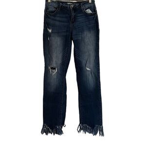 KanCan Distressed Frayed‎ Hem Jeans Denim Dark Wash Blue